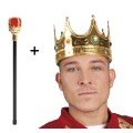 Gold Color 60 cm King Crown Royal Crown and King Scepter Set with Red Knob
