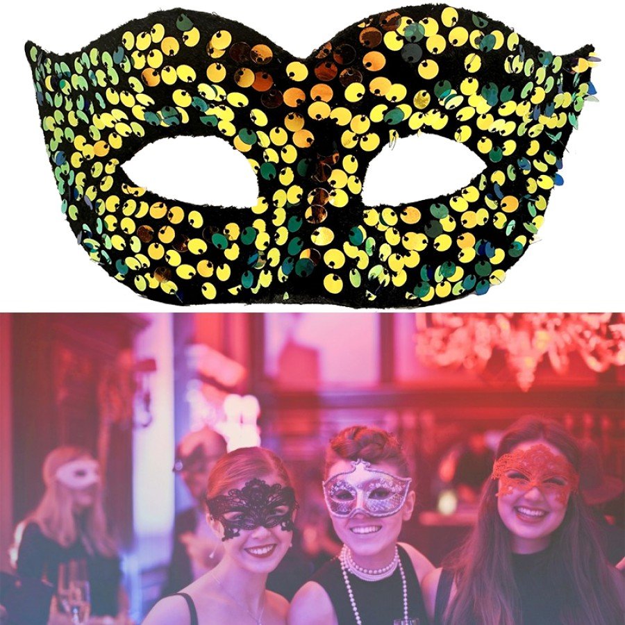 Gold Color Back Elastic Sequin Sequin Embroidered Prom After Party Mask
