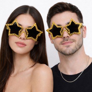 Gold Color Disco Star Retro Party Glasses 16X7 cm