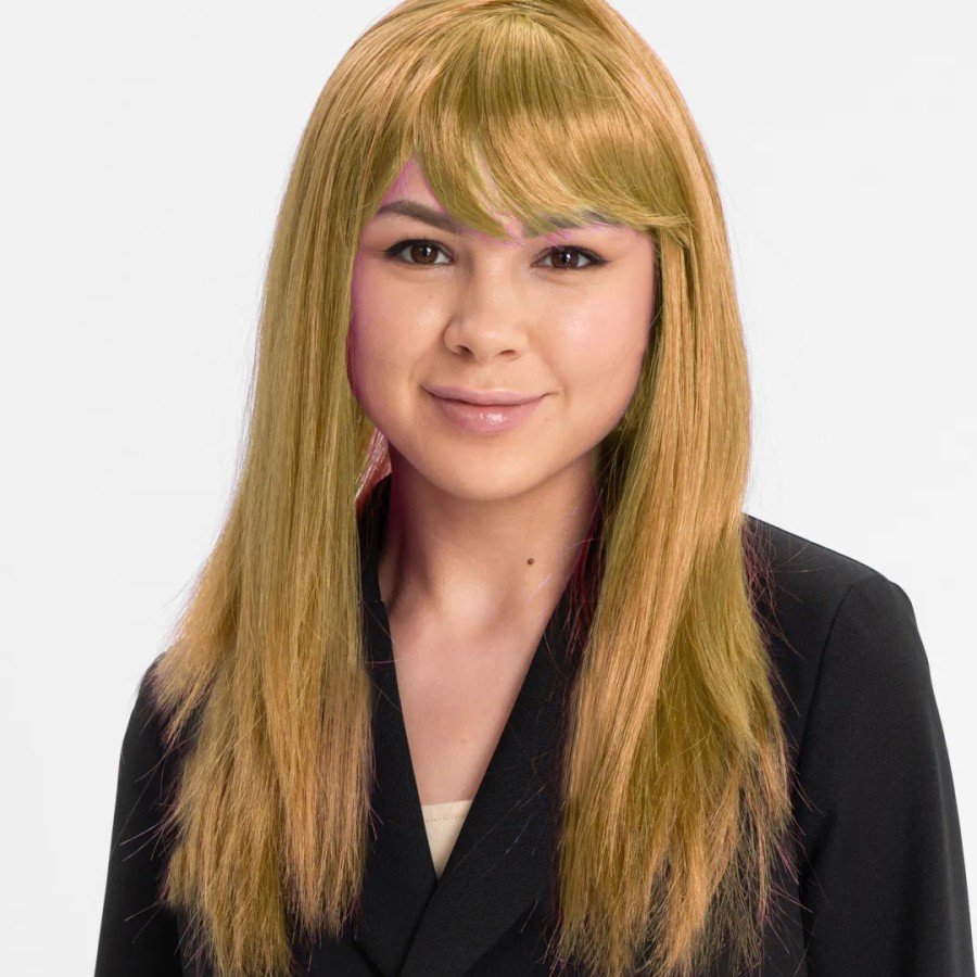 Golden Color Straight Cut Long Party Wig With Lining Fake Hair