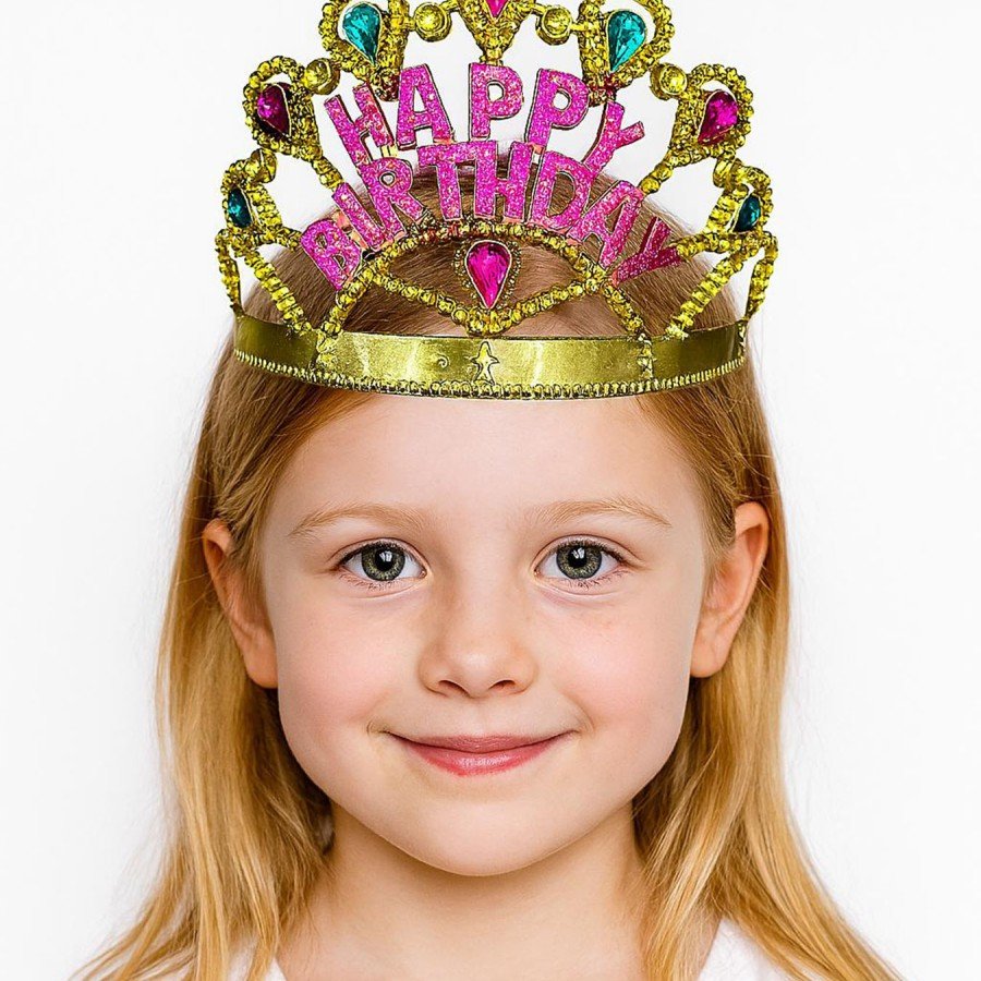 Gold Color Happy Birthday Written Birthday Crown 60 cm