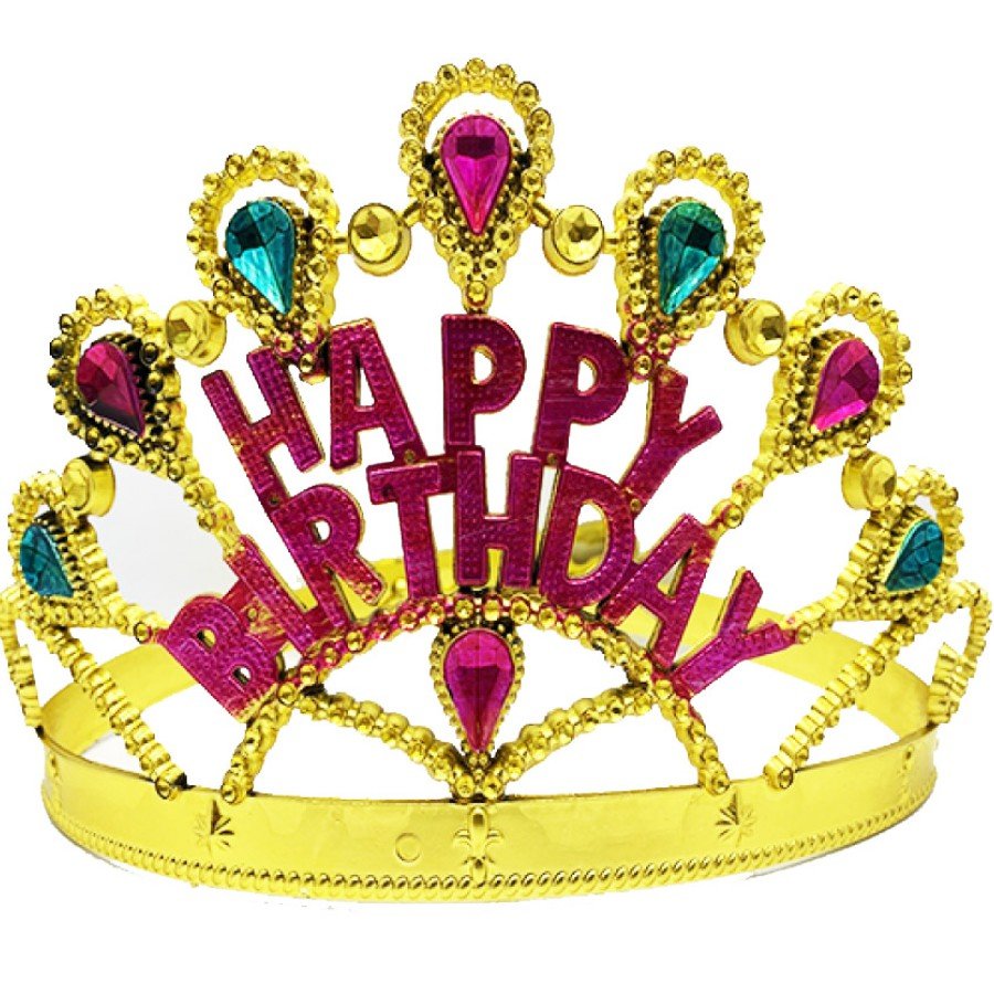 Gold Color Happy Birthday Written Birthday Crown 60 cm