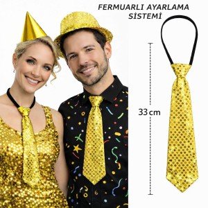 Gold Color Sequined Sparkling Party Tie 33 cm