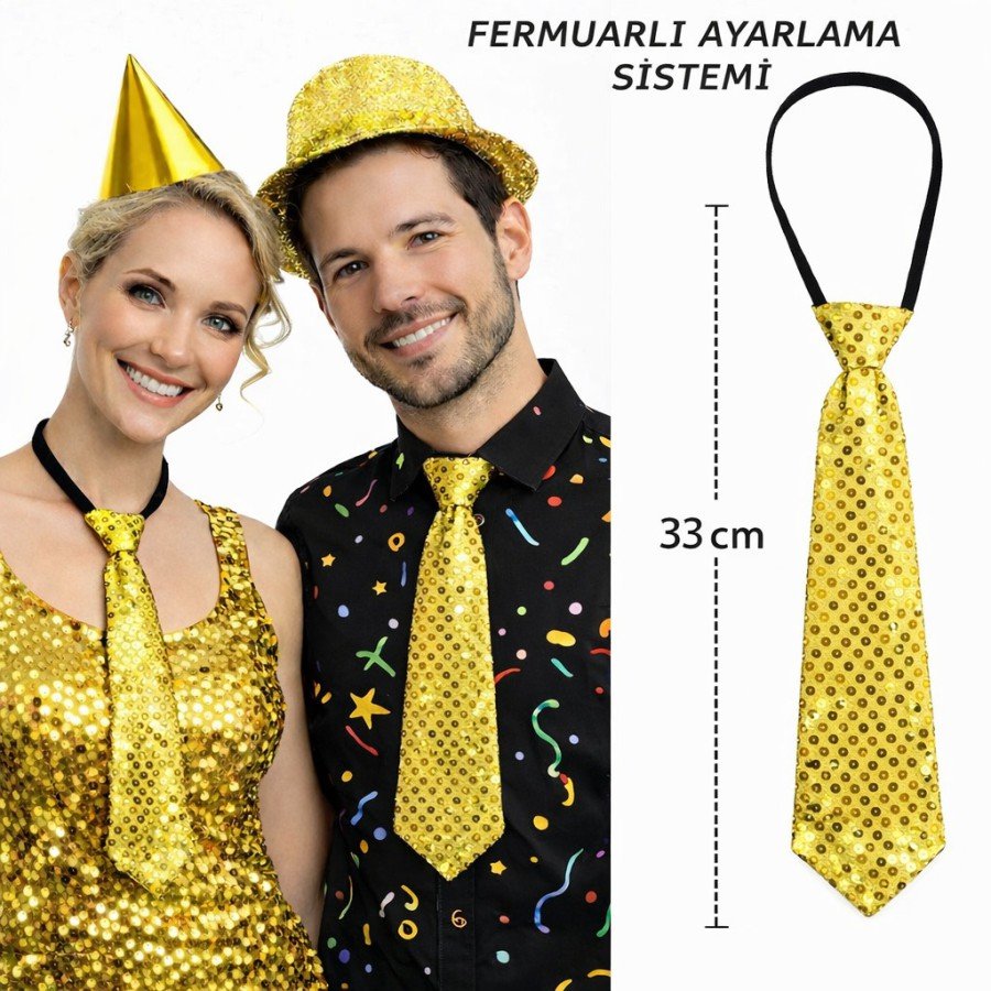 Gold Color Sequined Sparkling Party Tie 33 cm