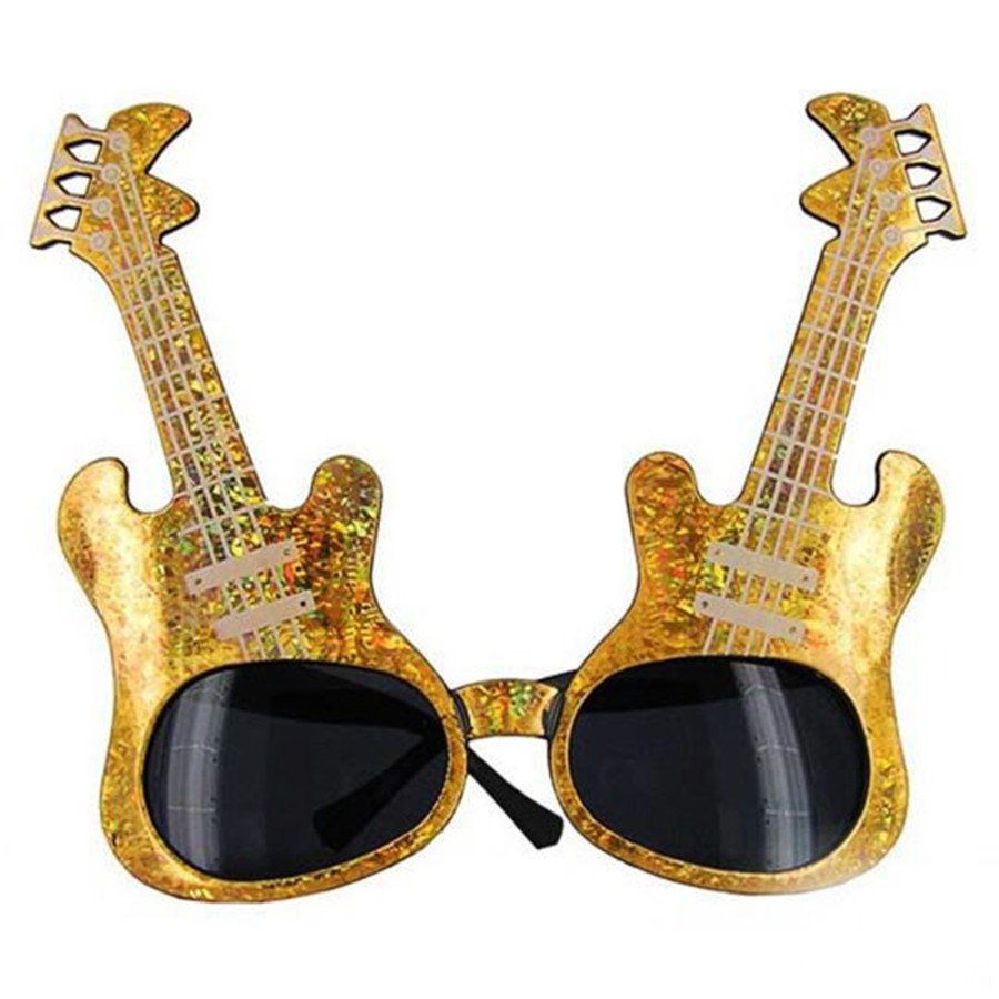 Gold Color Rockn Roll Guitar Shaped Party Glasses 15x15 cm