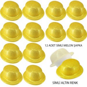Gold Color Glitter Bowler Round Party Hat 12 Pieces Gold Color Glitter Bowler Round Party Hat 12 Pieces