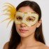 Gold Color Sequin Embroidered Party Mask with Feathers on the Side 23x12 cm