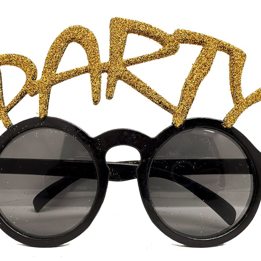 Gold Glitter Party Written Party Glasses Show 15x7 cm Gold Glitter Party Written Party Glasses Show 15x7 cm