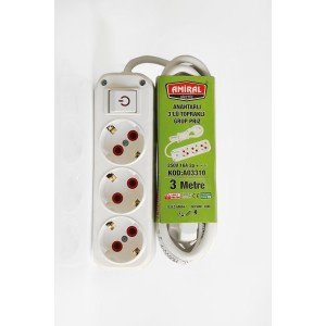 Admiral 3-Plus Group Socket with Grounded Switch and 3 Meter Cable