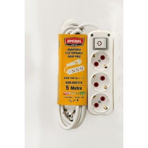 Admiral 3-Plus Group Socket with Grounded Switch and 5 Meter Cable