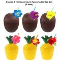 Pineapple & Coconut Designed Glasses with Straws Set (6 Pieces)
