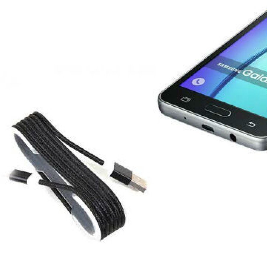 Android Braided Colored Steel Charging Data Cable - Black