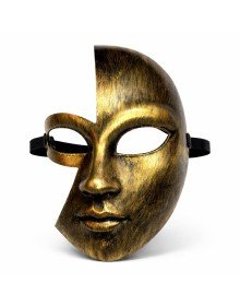 Gold Half Face Plastic Party Mask with Antique Effect