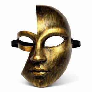 Gold Half Face Plastic Party Mask with Antique Effect