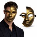 Gold Half Face Plastic Party Mask with Antique Effect