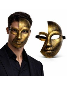 Gold Half Face Plastic Party Mask with Antique Effect