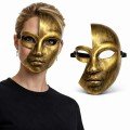 Gold Half Face Plastic Party Mask with Antique Effect