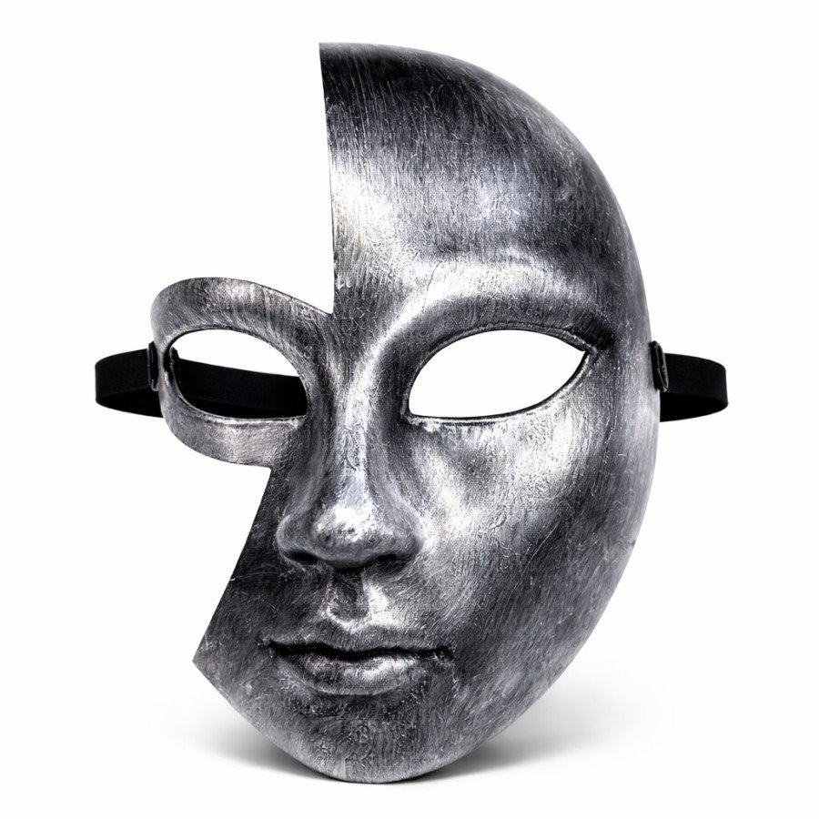 Antique Effect Silver Half Face Plastic Party Mask