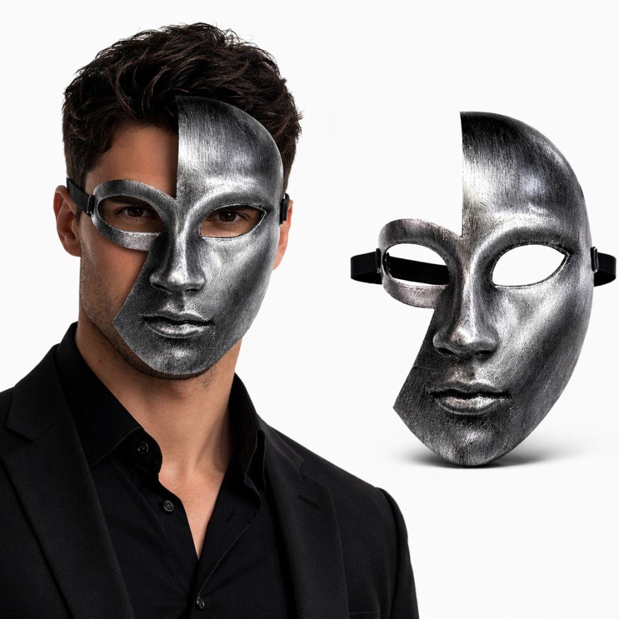 Antique Effect Silver Half Face Plastic Party Mask