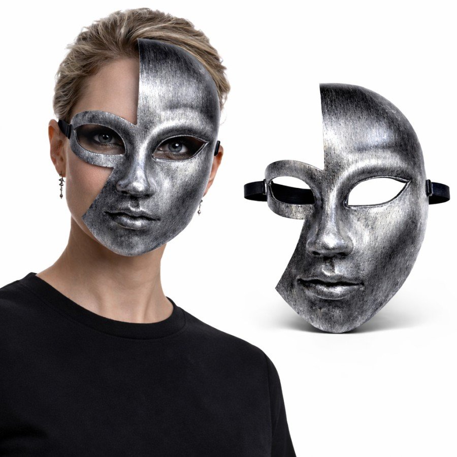 Antique Effect Silver Half Face Plastic Party Mask