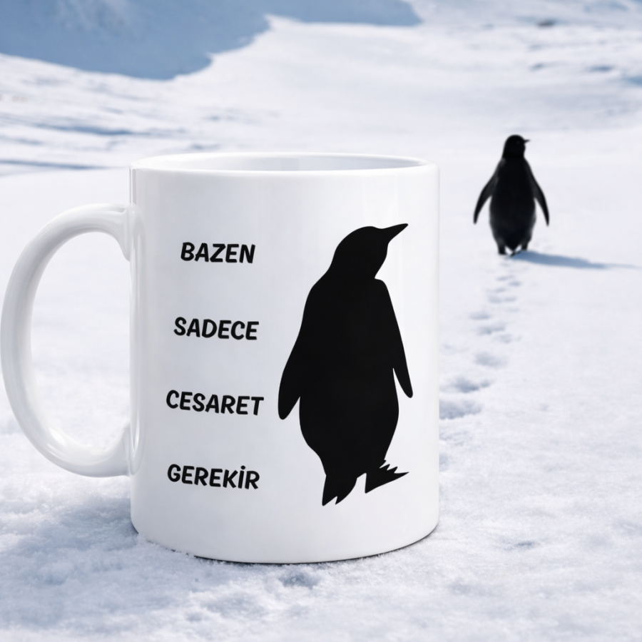 Sometimes You Only Need Courage Mug MODEL 160 – Nihilist Penguin Designed Porcelain Mug | Inspiring Motif, Original Gift
