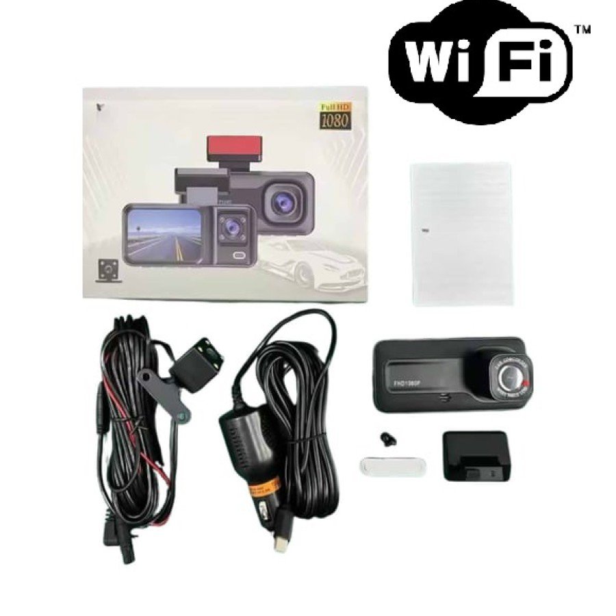 Vehicle Camera - 3 Cameras Wifi Front, Interior and Rear Full HD DVR In-Car Screen Camera