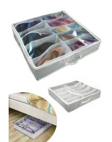 Shoe Storage Bag 12 Compartments Shoes Under Shoe Bag - Black White