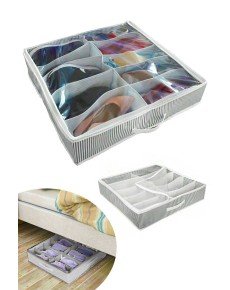 Shoe Storage Bag 12 Compartments Shoes Under Shoe Bag - Black White