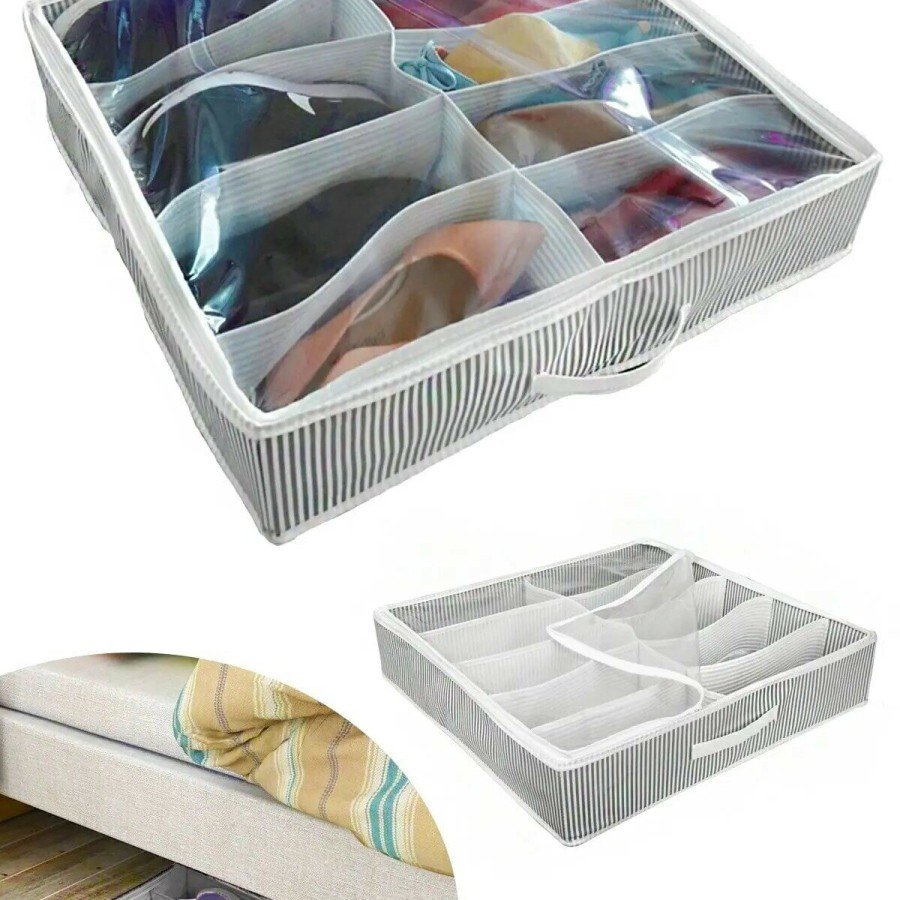 Shoe Storage Bag 12 Compartments Shoes Under Shoe Bag - Black White