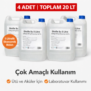 4 Distilled Water 5 Liters Total 20 Liters Purified Deionized Pure Water Multi-Purpose Use