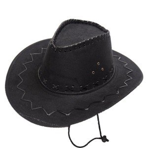 Lace-Up Kids Size Nubuck Suede Cowboy Hat Black Color