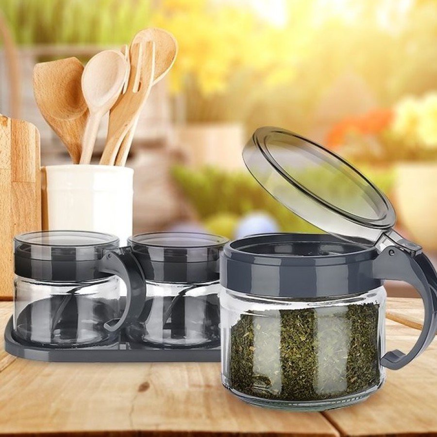 Spice Set 3 Glass Spice Rack with Spoon and Stand Spice Set 3 Glass Spice Rack with Spoon and Stand