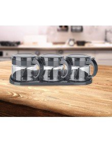 Spice Set 3 Glass Spice Rack with Spoon and Stand