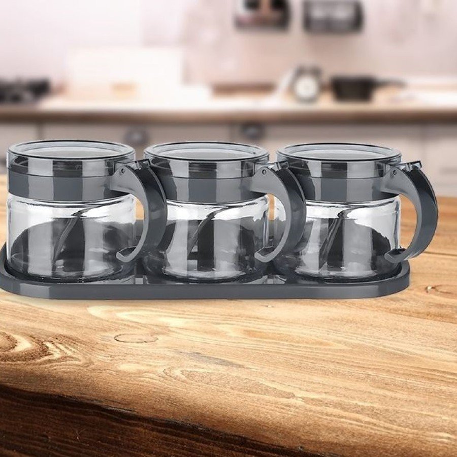 Spice Set 3 Glass Spice Rack with Spoon and Stand Spice Set 3 Glass Spice Rack with Spoon and Stand