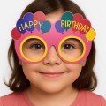 Balloon Patterned Cardboard Birthday Glasses 6 Pieces Pink Color
