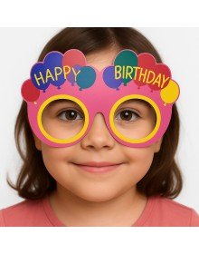 Balloon Patterned Cardboard Birthday Glasses 6 Pieces Pink Color