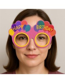 Balloon Patterned Cardboard Birthday Glasses 6 Pieces Pink Color