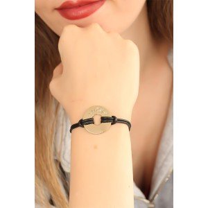 LUCKY (Lucky) Black Leather String Unisex Mood Bracelet