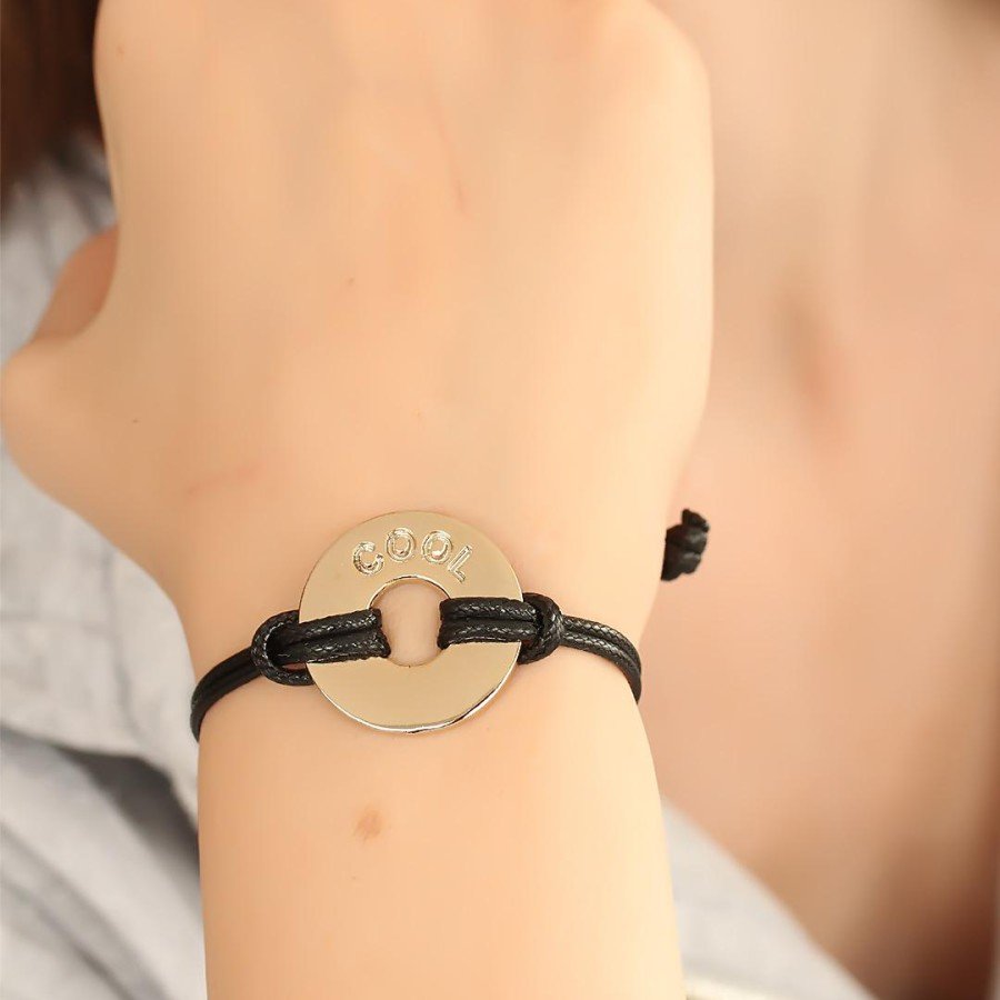 COOL Black Leather String Unisex Mood Bracelet