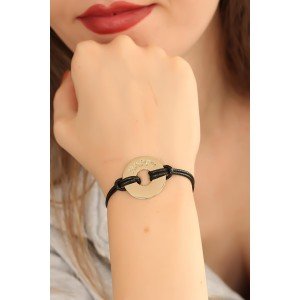 HAPPY Black Leather String Unisex Mood Bracelet