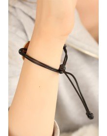 HAPPY Black Leather String Unisex Mood Bracelet