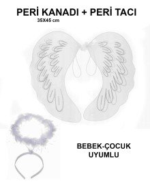 White Lace Tulle Fairy Wings and Fairy Crown Set 45x40 cm