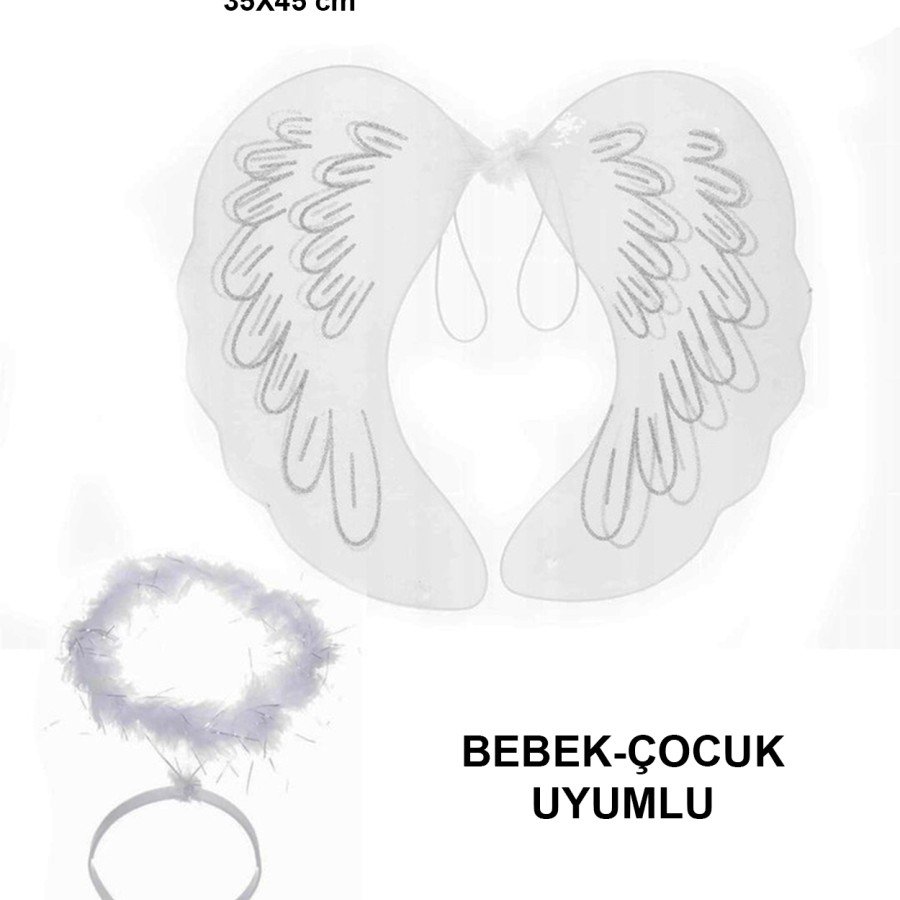 White Lace Tulle Fairy Wings and Fairy Crown Set 45x40 cm
