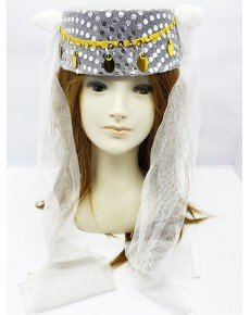 Gold Sequin Embroidered Henna Fez with White Veil Henna Hat Oriental Hat