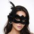 Black Suede Venetian Women's Mask with White Pearl Detail and Feathers and Roses