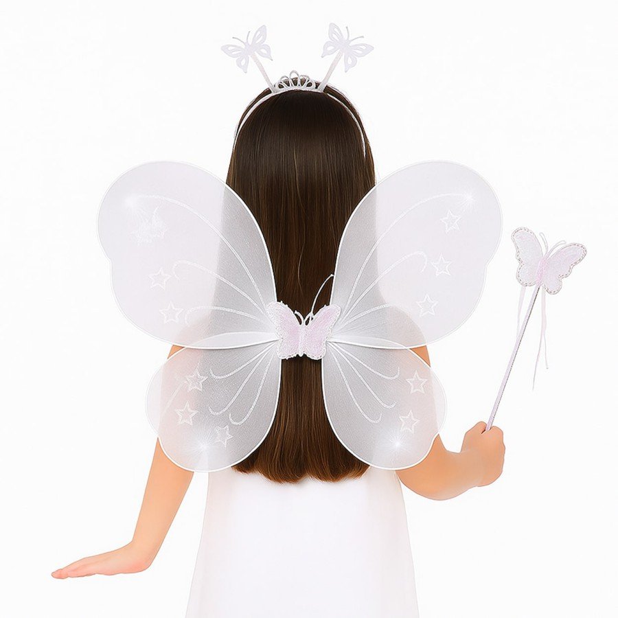 White Butterfly Girl Set – 50 cm Butterfly Wing, Crown and Wand White Butterfly Girl Set – 50 cm Butterfly Wing, Crown and Wand