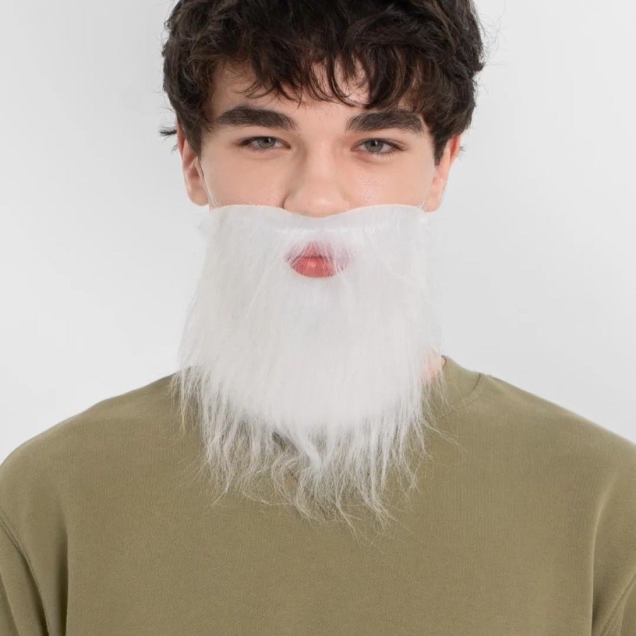 White Fake Beard with White Gray and Elastic at the Back, Suitable for Adults and Children