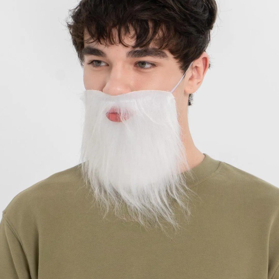 White Fake Beard with White Gray and Elastic at the Back, Suitable for Adults and Children