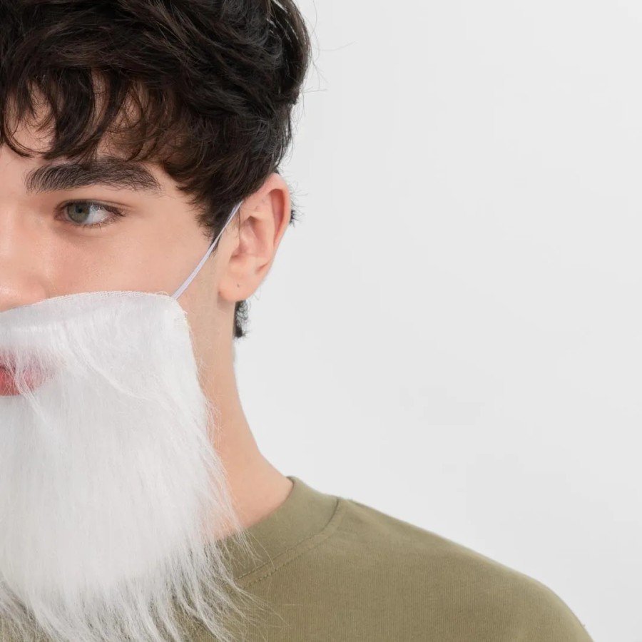 White Fake Beard with White Gray and Elastic at the Back, Suitable for Adults and Children