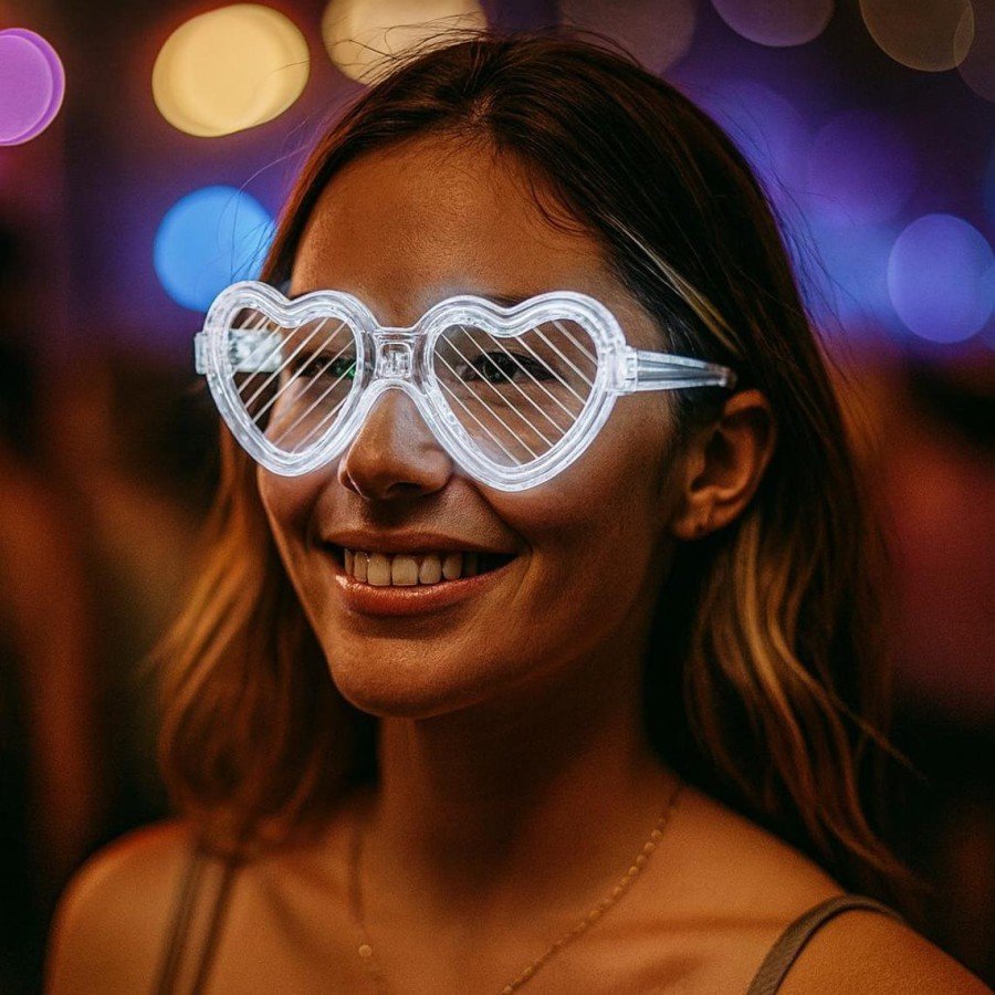 White LED Lighted Heart Glasses – 3 Mode Party & Glow Glasses White LED Lighted Heart Glasses – 3 Mode Party & Glow Glasses